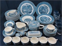 58Pc"CURRIER & IVES" Blue & White China Set for 8