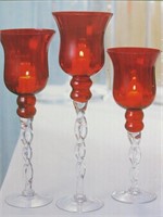 Set of 3  Ruby Red GLASS Candle Holders