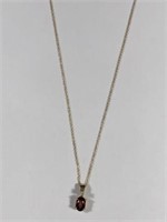 14 K 18 “ Chain with Garnet And Diamond Pendant