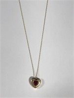 14 K 18 “ Chain with Lab Ruby Heart Pendant