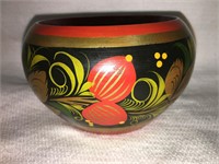 Russian Lacquer Decorated Wooden Bowl