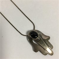 Sterling Silver Necklace With Black Onyx Pendant