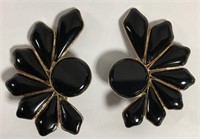 Pair Of 14k Gold And Black Clip Earrings