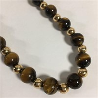 18k Gold And Tiger's Eye Necklace
