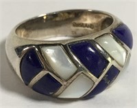 Sterling Silver Blue & Mother Of Pearl Ring
