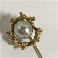 14k Gold And Pearl Stick Pin