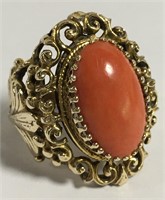 14k Gold And Coral Ring