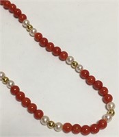 18k Gold, Coral & Pearl Necklace