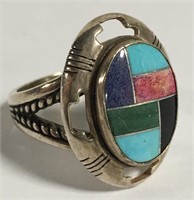 Sterling Silver Ring With Inlaid Stones