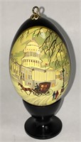 Signed Russian Hand Painted Egg Sculpture On Base