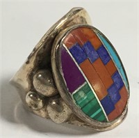 Sterling Silver Ring With Inlaid Stones