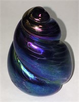 Signed Obg Art Glass Iridescent Shell Sculpture