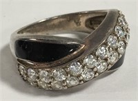 Sterling Silver Ring Black Onyx & Cubic Zirconia