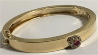 14k Gold, Diamond & Ruby Bangle Bracelet