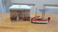 Wooden Tug Boat & Buckingham Palace Tin
