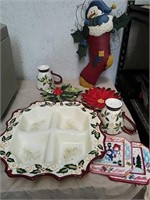 Group of ceramic Christmas kitchen decor and