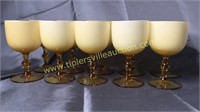 9 amber and white stems/ small goblets