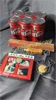 Coca-Cola cola tin, bottle openers, ice pick and
