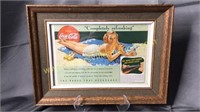 Framed Coca-Cola ad 10x13in