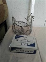 Metal hen basket with vintage empty Park Hill
