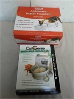 Automatic water fountain for cats and Cat Genie