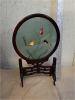 Decorative wood stand with fish artwork