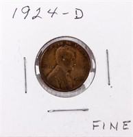 Coin 1924-D Lincoln Cent in Fine  Key Date