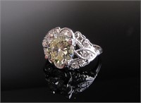 14K White Gold Vintage Diamond Ring, 2CT+