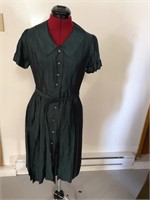 1940'S GREEN/BLACK CHECK DRESS SIZE SMALL