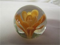 2"Tall Small Glass Ball With Orange Flower