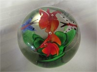 Butterflys and Red Flower Glass Piece 3"Tall