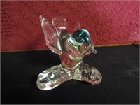 Glass Bird Clear and Blue 3"Tall