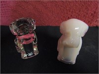 2 Glass Dog's 1 Clear and 1 Pink Milky Glass