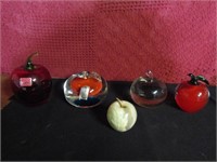4 Glass Apples and 1 Stone Apple