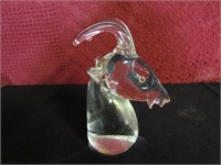 Clear Glass Goat Has Chips 5 3/4"Tall