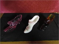 3 Collectors Glass Shoes 1 Hand Painted Fenton