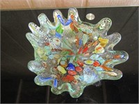 Thick Glass Dish Multi Colored 9" Long 3"Tall