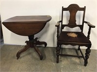 Antique arm Chair and antique drop leaf table lot
