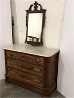 Victorian Marble Top Dresser and Mirror