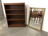 Open bookcase and gold wall mirror lot