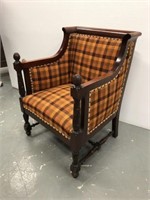 Plaid upholstered side chair and rocker