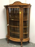 Antique Oak Bow Glass China Cabinet