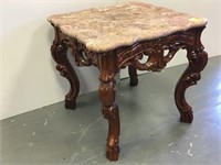 Carved modern end table with Marble Top
