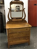 Antique Three drawer dresser with harp mirror
