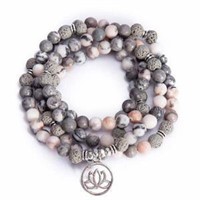 M&B Zen Jewelery 108 Bead Pink Zebra Jasper Mala &