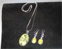 Zoisite & Silver Necklace & Earring Set