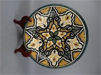 Large Turkish Iznik Footed Pottery Plate