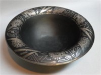 Modern Art Glass Bowl w/ Sterling Silver Inlays