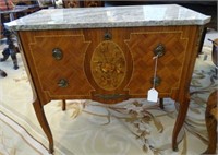 French Inlaid 2 Drawer Marble Top Chest