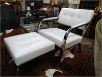 Retro Modern White Tufted Chair & Ottoman